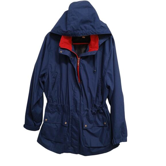 Pacific Trail Windbreaker Chorecoat Rain Jacket Women's Sz XL Blue Hood Cargo - Picture 1 of 16